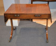 A Regency mahogany sofa table with single frieze drawer to each long side, 72cm high, 61cm deep,