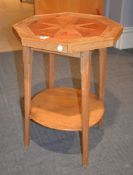 A late 19th century pitch pine occasional table, with starburst motif, 80cm high, 58cm wide
