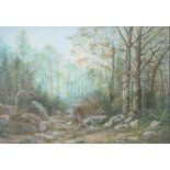 German School (19th century/20th century) Woodland view Gouache Indistinctly signed, lower left