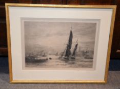 William Lionel Wyllie (British 1851-1931) Shipping on the river Etching Signed in pencil, lower left