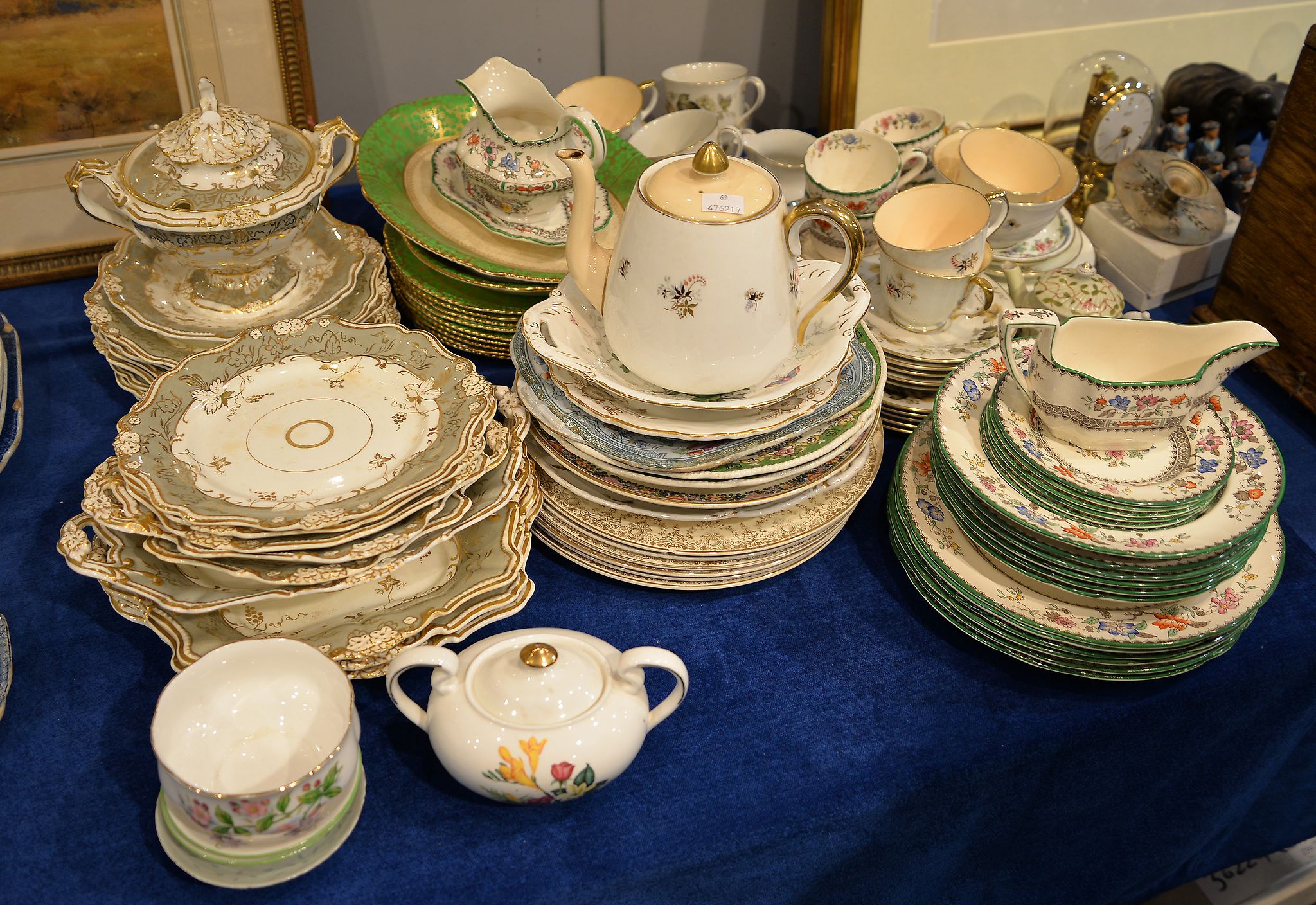 A 19th century Ridgway grey and gilt bordered part dessert service, and other part services