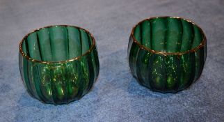 A pair of 19th century green glass finger bowls, 9cm high