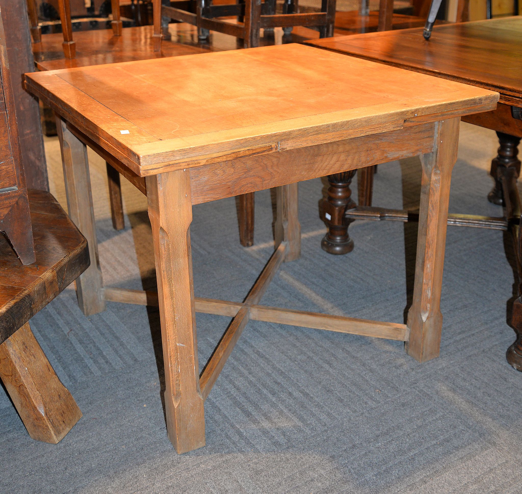 An oak drawer leaf dining table, 20th century, 75cm high, 149cm long overall x 89cm wide