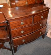 An early 19th century bow front chest of drawers, with two short and three long drawers, 115cm high,