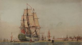 After Harold Wyllie His Majesty's Ship "Royal Willaim" Coloured engraving Plate: 25.5 x 42cm (10 x