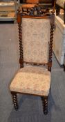 A Victorian walnut high back occasional chair. with barleytwist supports, together with a pair of