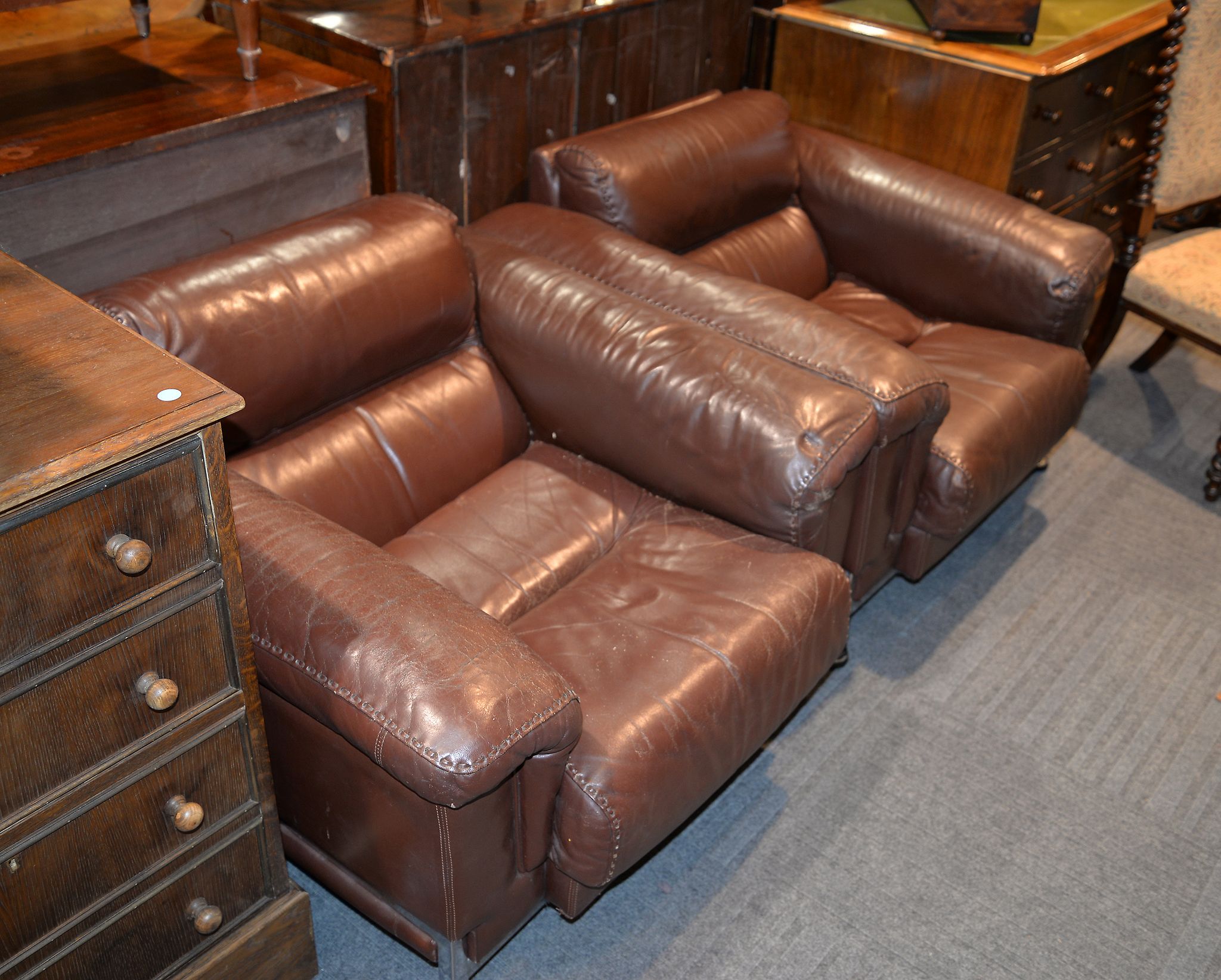 A leather upholstered three seat settee and a pair of matching armchairs, modern - Image 2 of 2