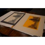 Two lithographic prints, one monochrome, the other coloured, each indistinctly signed and dated,