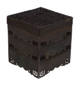 A Chinese lacquered square bronze stacking box, probably late Qing Dynasty, of graduated size and