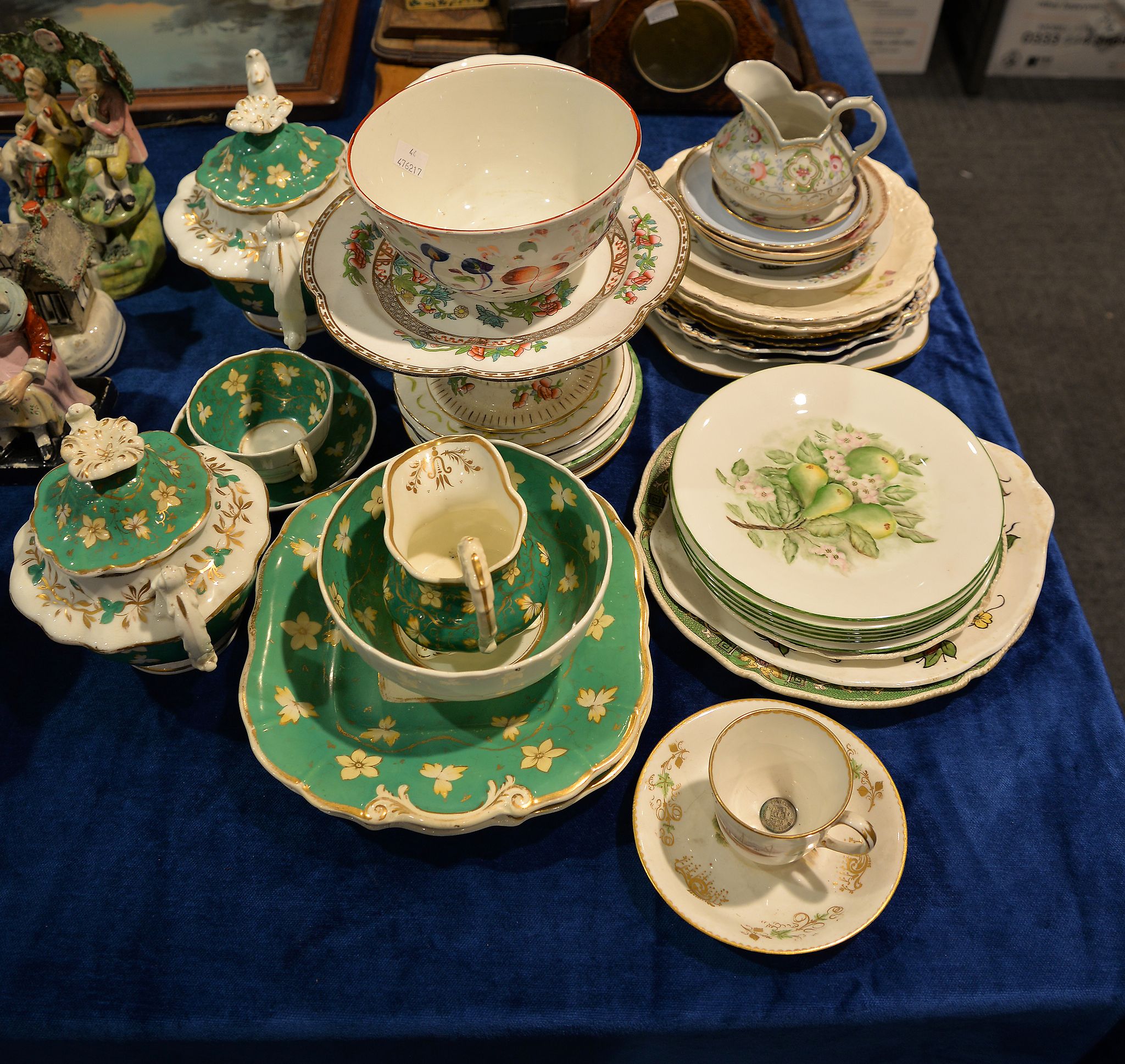 A set of six English porcelain fruit painted plates, and other part services