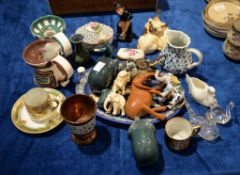 A Beswick group of kittens, a Royal Doulton Dickens figure, and other items
