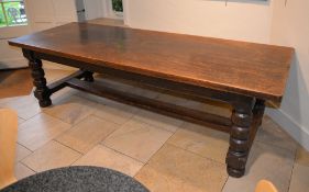 An oak refectory dining table in 17th century style, 76cm high, 259cm long, 91cm wide