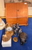 A set of nine early 20th century carved and painted wood figures of soldiers, and other items