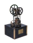 A model of a live steam Maudsley vertical over crank table engine, the motion and two flywheels