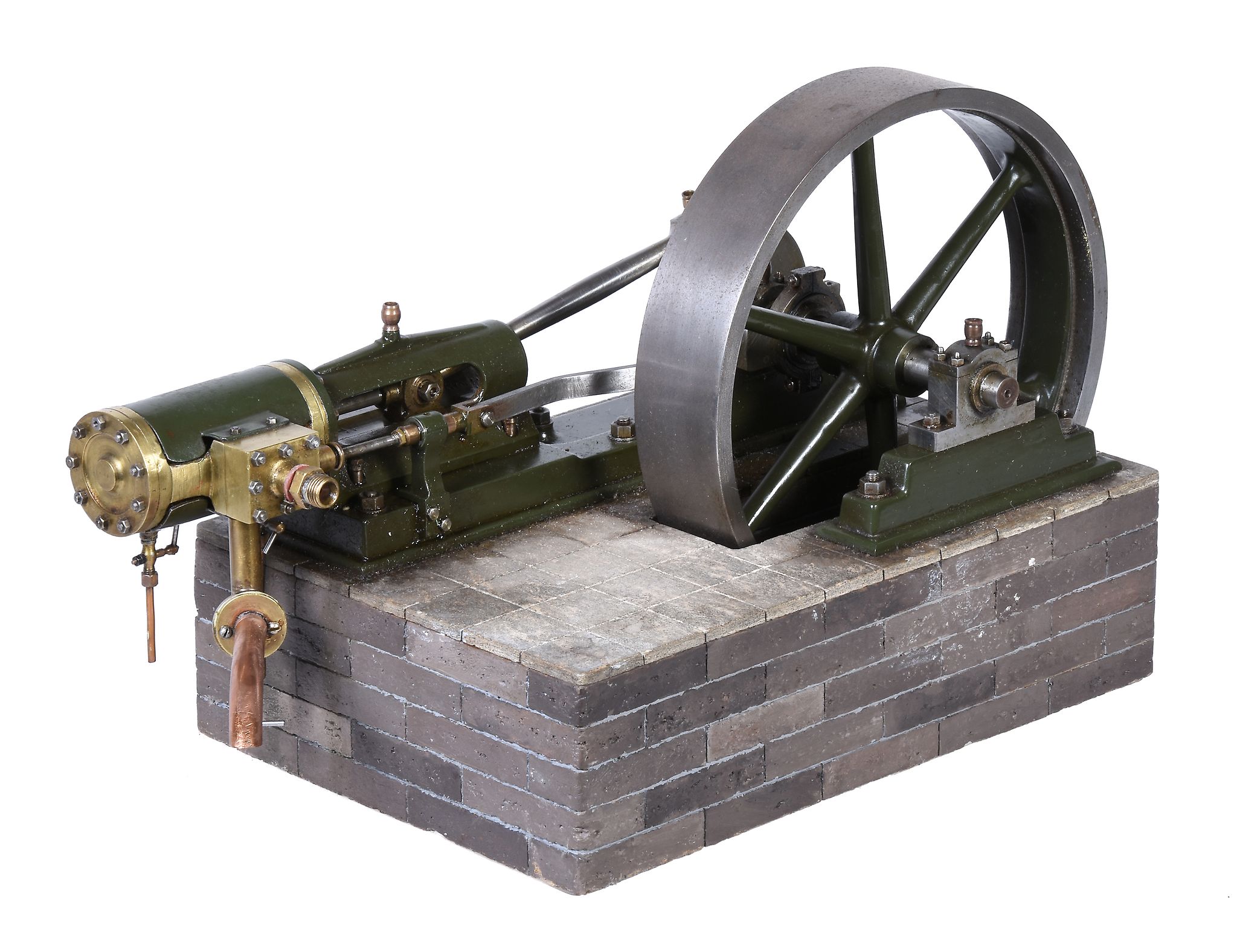 A well engineered horizontal live steam mill engine, having single cylinder with trunk guide,