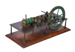 An early model of a horizontal live steam mill engine, having single cylinder, cross-head guides,