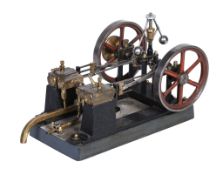 An early model of a twin simple horizontal live steam mill engine, the brass cylinders with oiler