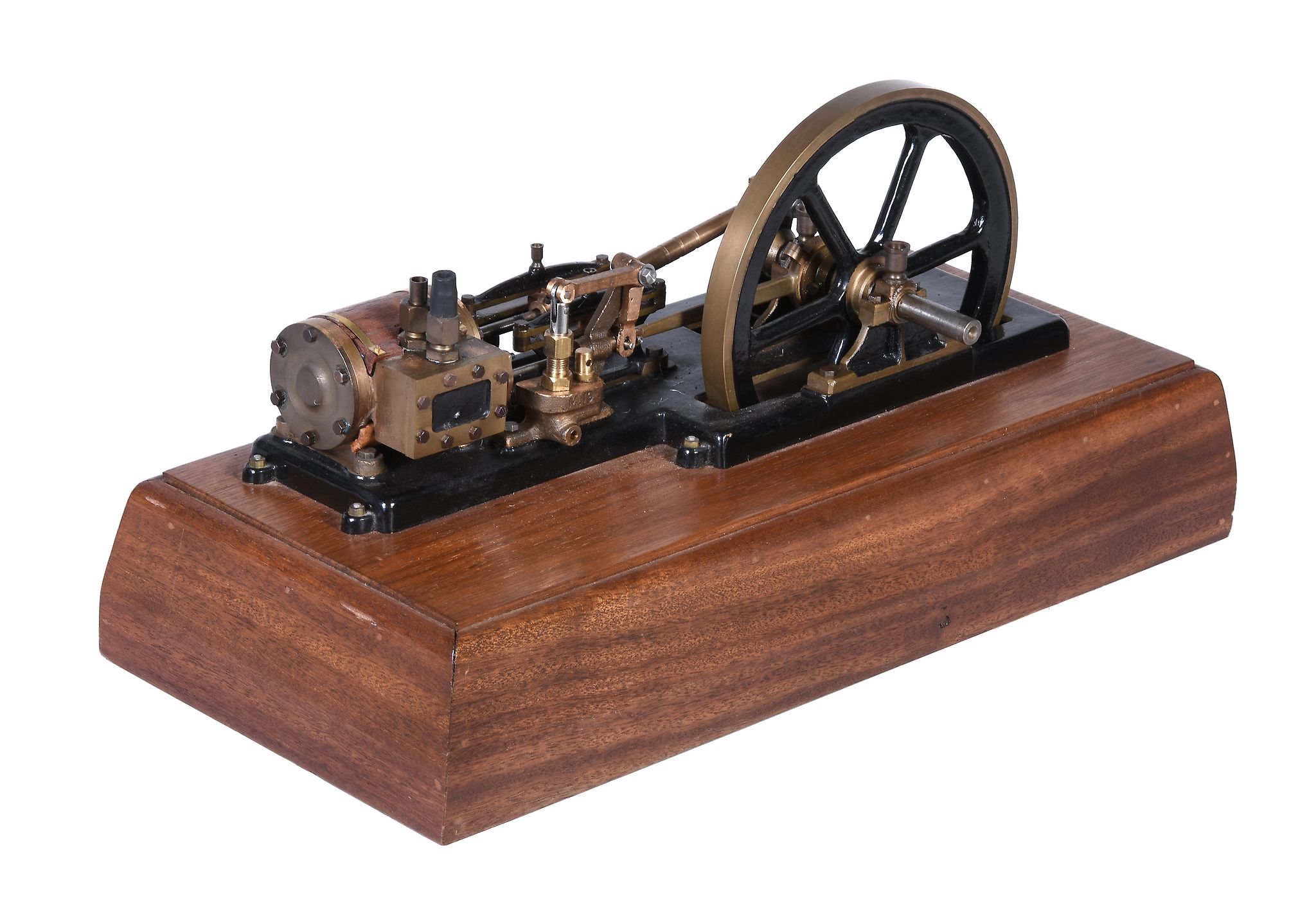 A well engineered model of a live steam horizontal mill engine, the single cylinder with hardwood