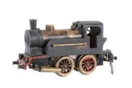 An 0 gauge 0-4-0 spirit fired locomotive, having oscillating outside cylinders to chassis (no