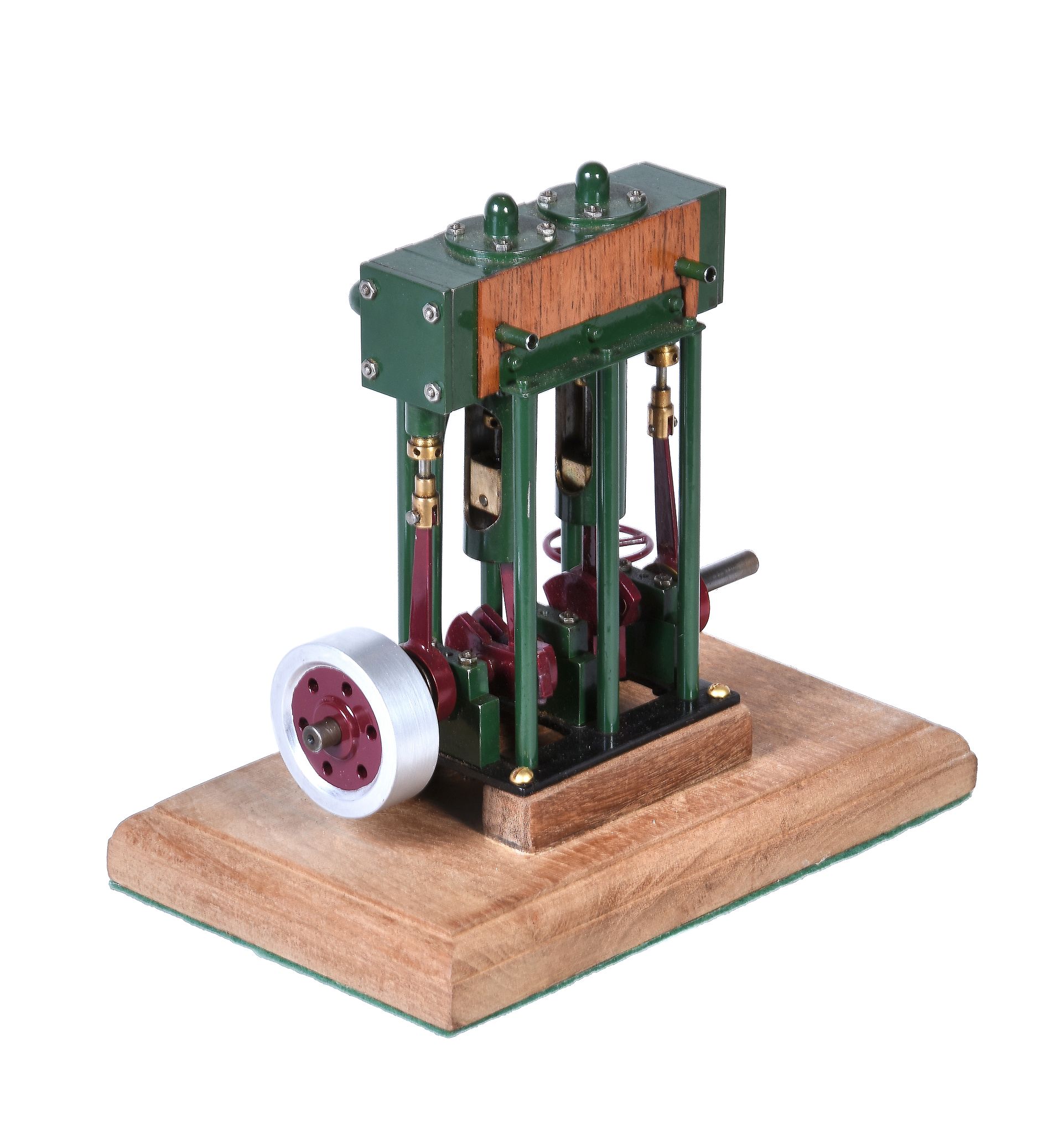 A small live steam twin simple vertical marine engine, built to the drawings by Rudy Kouhoupt with