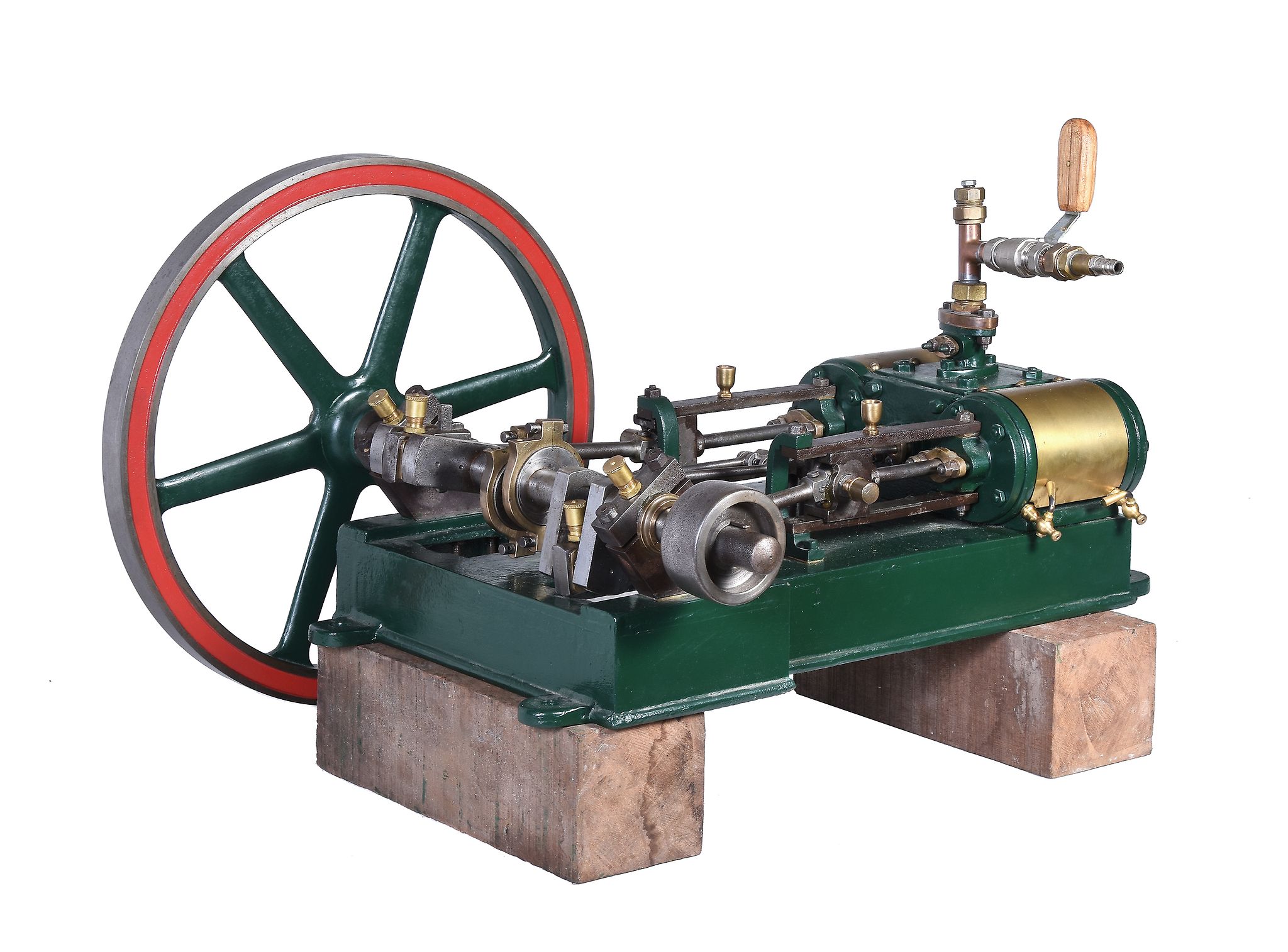 An original early 20th century live steam twin simple horizontal steam engine, the engine of open - Image 2 of 4