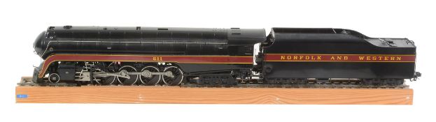A gauge 1 model of a 4-8-4 Norfolk and Western tender Locomotive No.611, built by Aster and being