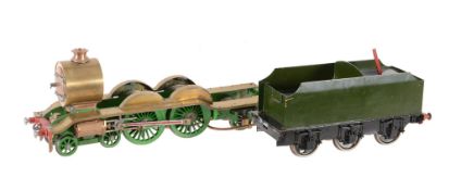 A part built model of a 2 1/2 inch gauge 4-4-0 'Atlantic' Class tender locomotive, no boiler