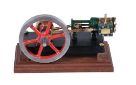 A model of a horizontal live steam mill engine, having single cylinder lagged in wood with brass