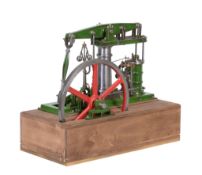 A live steam model of a Stuart Turner Major Beam engine, with beam supported on bright-work turned