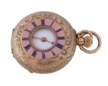 An 18 carat gold keyless wind half hunter fob watch, no. 58796, Swiss lever movement, bimetallic