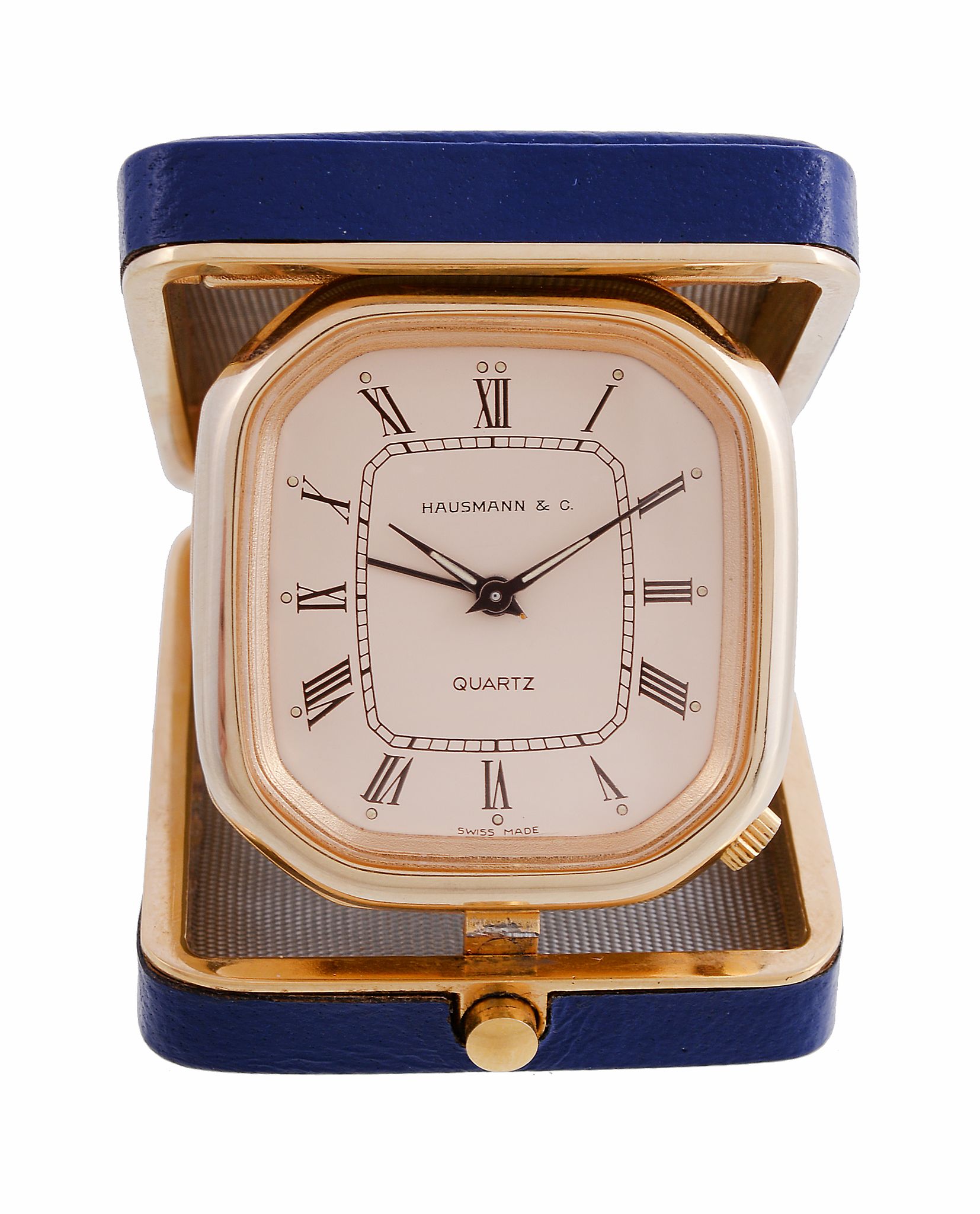 Hausmann & Co., a travelling alarm clock, no. 1830-Q, circa 1990, quartz alarm movement, beige