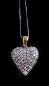 A diamond heart pendant, set with brilliant cut diamonds, approximately 1.50 carats total, on a