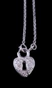 A diamond heart shaped padlock pendant/clasp, set with brilliant cut diamonds to the front and