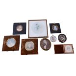 Ω A group of portrait miniatures, watercolours on ivory, photographic (some tinted), Continental