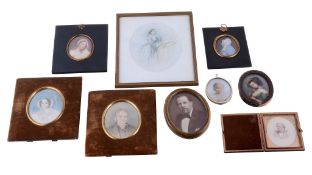 Ω A group of portrait miniatures, watercolours on ivory, photographic (some tinted), Continental