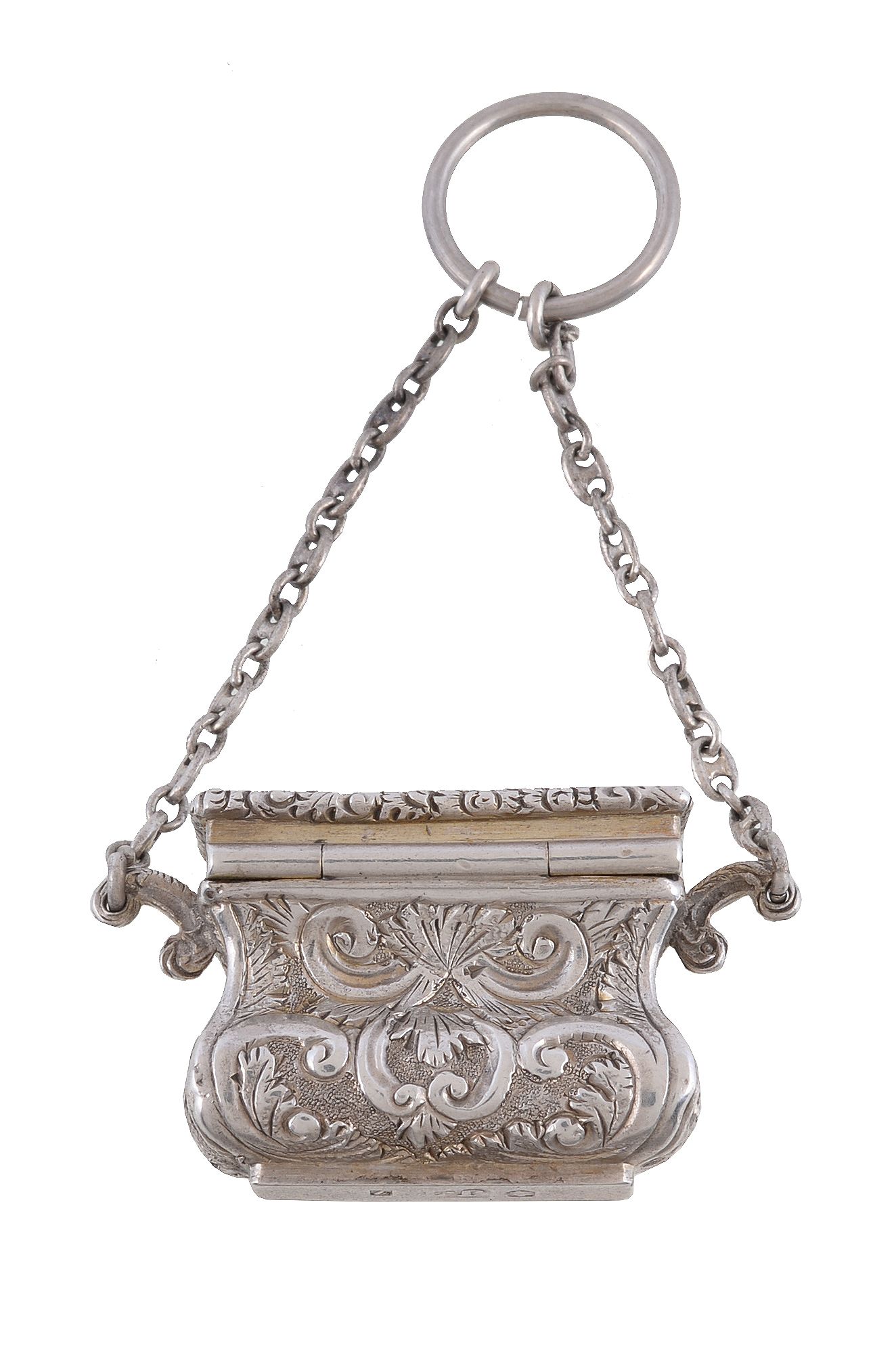 A Victorian silver bag form castle-top vinaigrette by John Tongue, Birmingham 1839, the cover with - Image 2 of 3