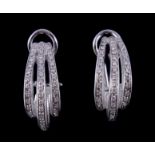 A pair of diamond ear hoops, the curved panels set with brilliant cut diamonds, approximately 0.80