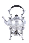 A silver oblong baluster kettle on stand and burner by Joseph Gloster Ltd., Birmingham 1911, with a