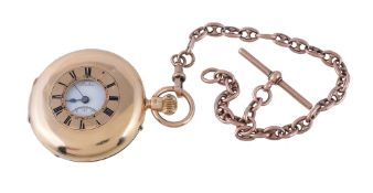 J. W. Benson, an 18 carat gold keyless wind half hunter pocket watch, hallmarked London 1899, three