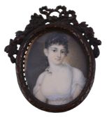 Ω Italian School, early 19th century Portrait of Lady Warren, wearing a white dress, ringlets in her