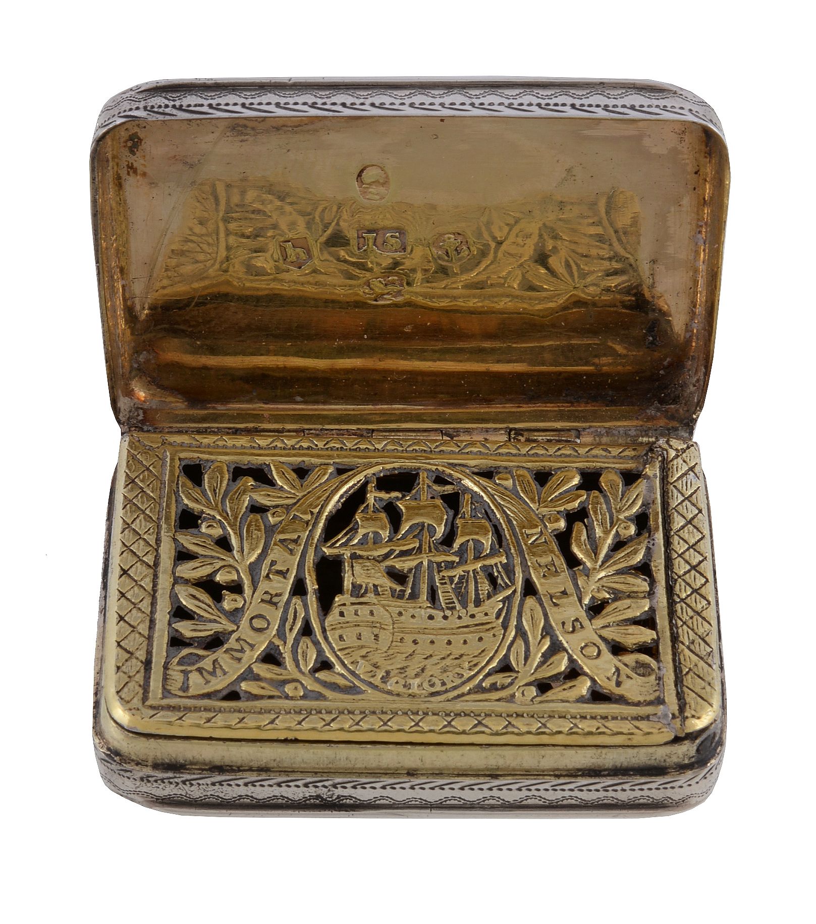 [Nelson memoriam] A George III silver rectangular vinaigrette by John Shaw, Birmingham 1805, the - Image 4 of 4