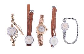 A collection of ladies wristwatches, to include: Rolex, a 15 carat gold wristwatch, no. 563858,