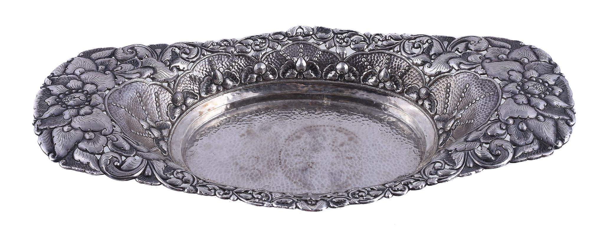 An Italian silver oblong basket, maker's mark MM, .800 standard, circa 1910, the everted rim