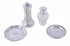 Four Victorian travelling ecclesiastical items, comprising: a silver flagon and footed paten by