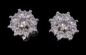 A pair of 18 carat gold diamond cluster ear studs, set with brilliant cut diamonds approximately 1.