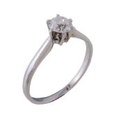 A single stone diamond ring, the old cut diamond estimated to weigh 0.60 carats, in a six claw