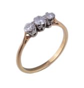 A diamond three stone ring, the three brilliant cut diamonds, approximately 0.45 carats total, in