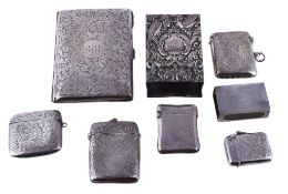 Ω A collection of small boxes, including: a late Victorian rectangular side-opening card case cum