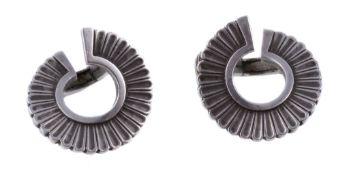 A pair of Georg Jensen No 92 ear clips, the lobed spiral ear clips with Georg Jensen makers mark