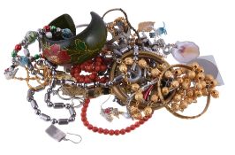 A collection of costume jewellery , to include various rings; earrings; necklaces; and further